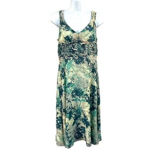Sigrid Olsen Silk Romantic Fairy‎ Floral Ruched Lace Lined Midi Dress Women Sz 6